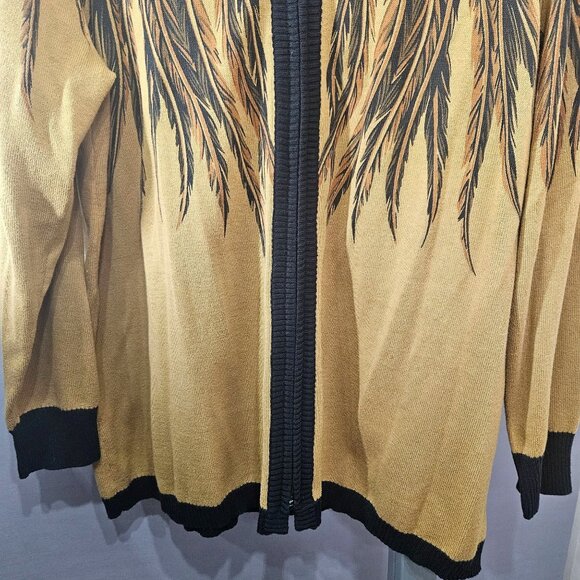 Bob Mackie Cardigan Sweater Plus 1X Wearable Art Feather Zip-Up Ribbed Knit - Picture 3 of 10